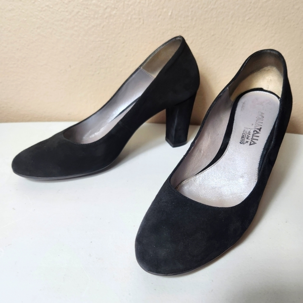 Aquatalia Marvin K. Saccheto Black Sued Block Heel Pumps-Size 8